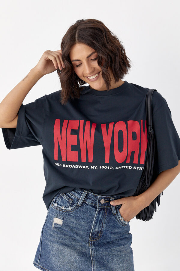 Футболка oversize з написом New York - чорний цвет