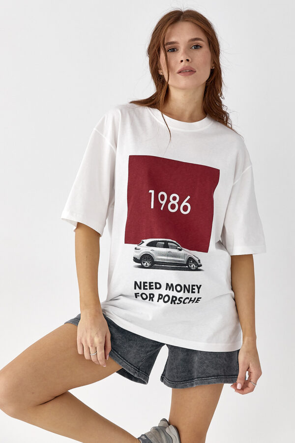 Жіноча футболка з принтом Porsche - білий цвет
